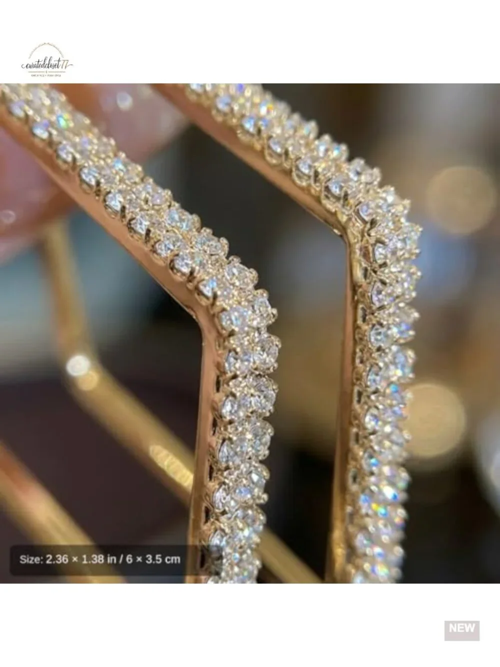 Rhinestone Geometric Hoop Stud Earrings Gold Plated Sparkly Crystal Statement